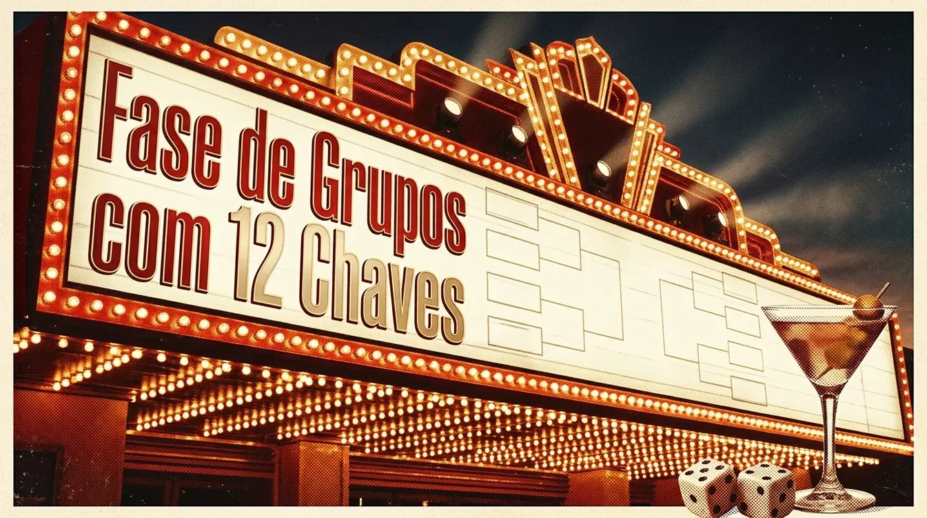 Marquee de cassino vintage destacando a estrutura das fases de grupos.